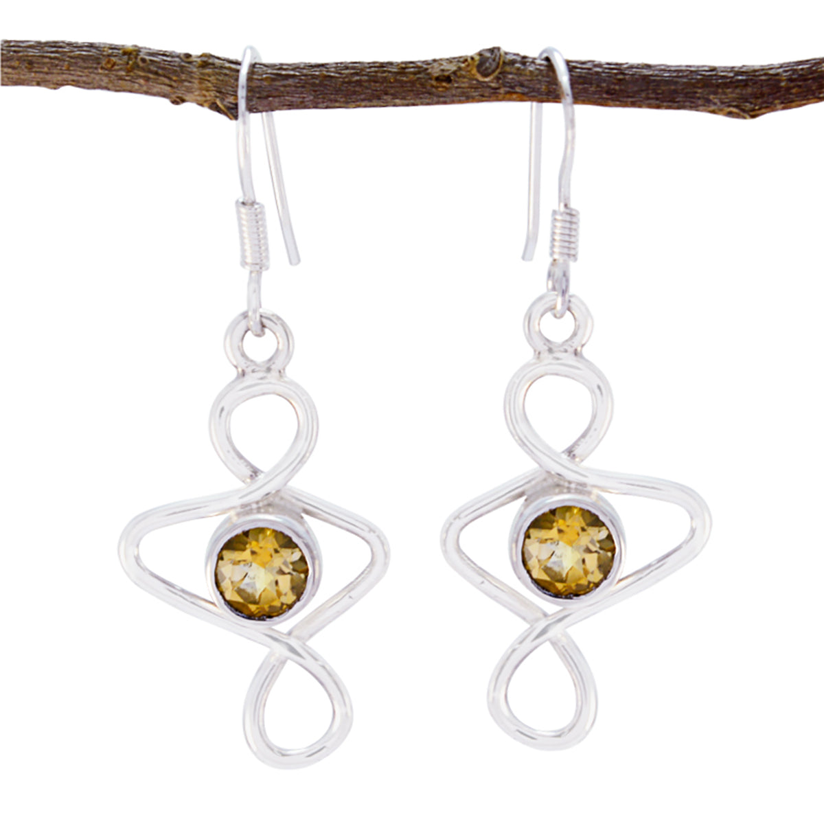 Riyo Natural Gemstone round Faceted Yellow Citrine Silver Earrings mom birthday gift