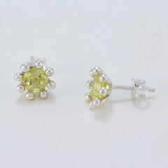 Riyo Natural Gemstone round Faceted Yellow Lemon Quartz Silver Earrings gift for anniversary