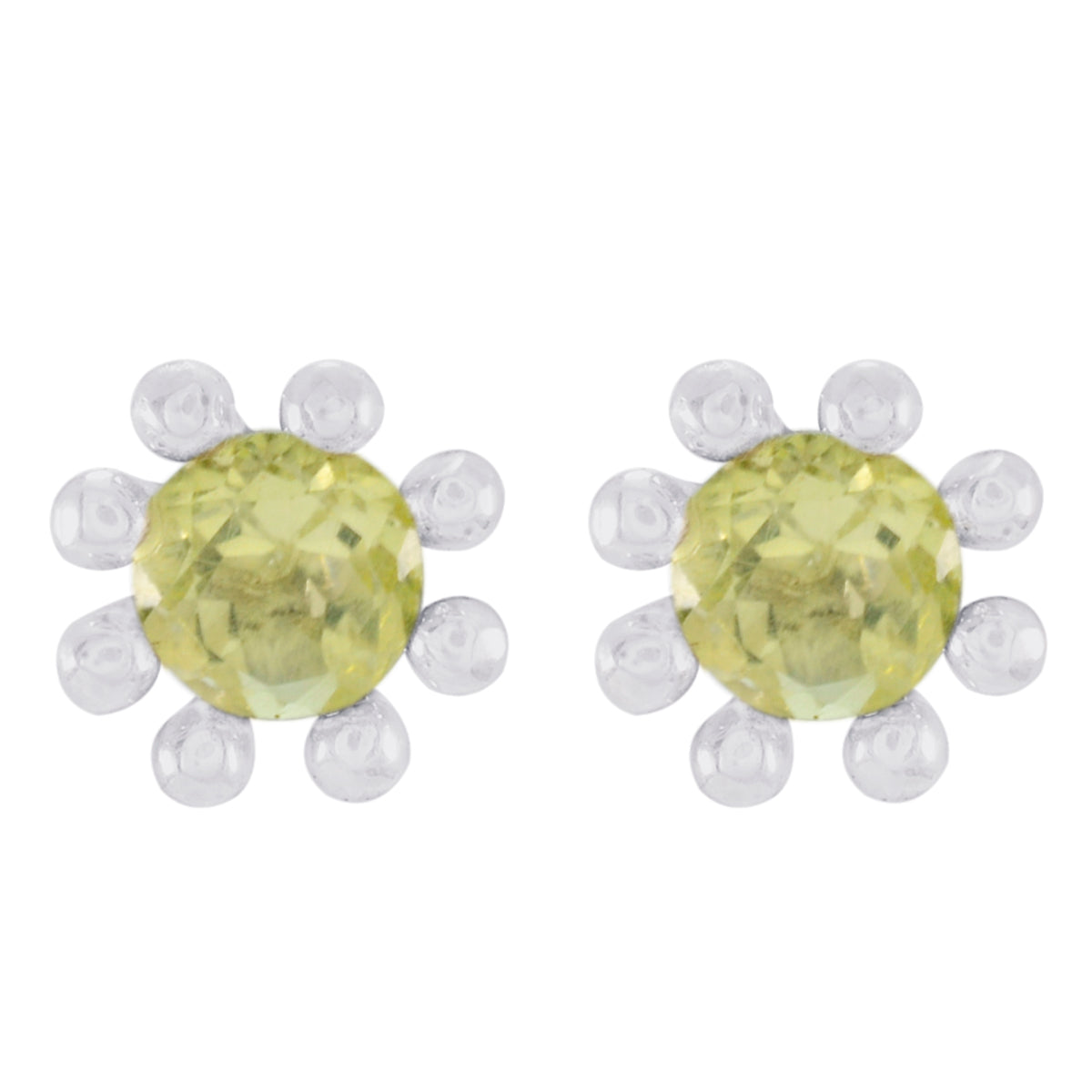 Riyo Natural Gemstone round Faceted Yellow Lemon Quartz Silver Earrings gift for anniversary