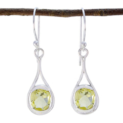 Riyo Natural Gemstone round Faceted Yellow Lemon Quartz Silver Earrings gift for christmas day