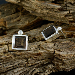 Riyo Natural Gemstone square Faceted Brown Smokey Quartz Silver Earrings college graduation