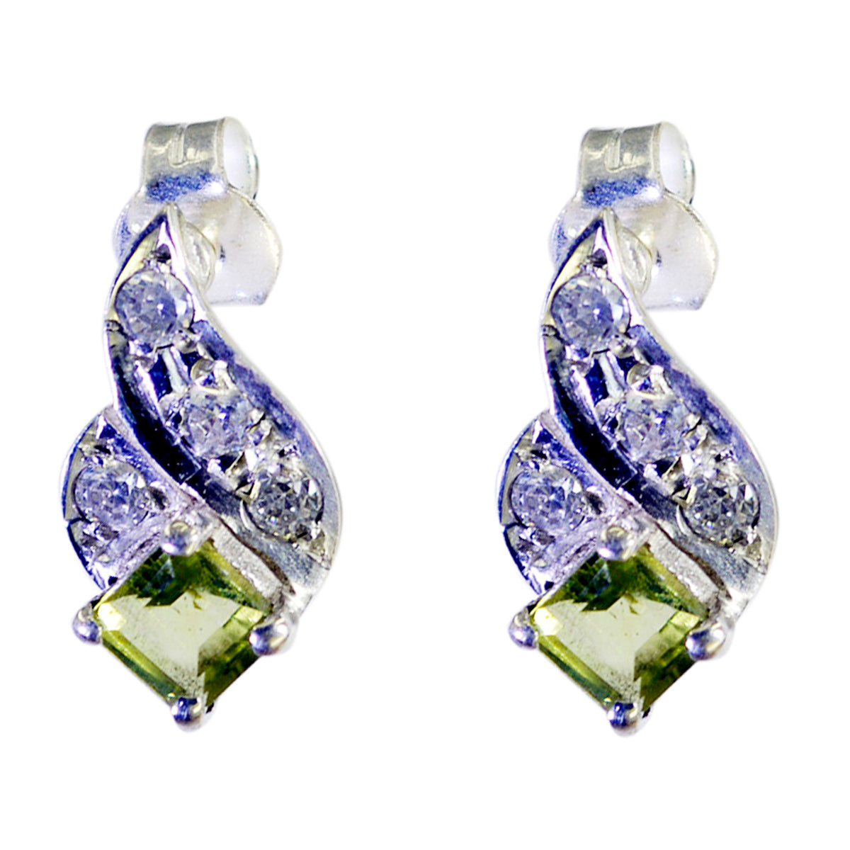 Riyo Natural Gemstone square Faceted Green Peridot Silver Earring engagement gift