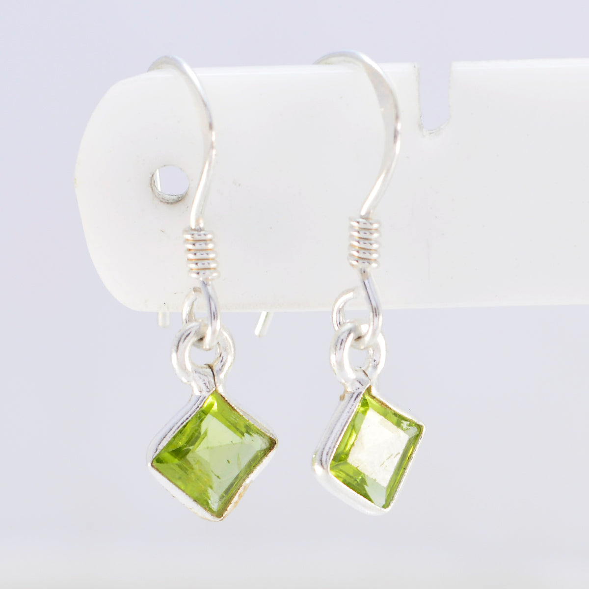 Riyo Natural Gemstone square Faceted Green Peridot Silver Earrings girlfriend gift