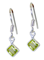 Riyo Natural Gemstone square Faceted Green Peridot Silver Earrings girlfriend gift