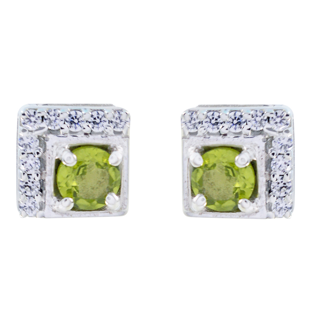 Riyo Natural Gemstone square Faceted Green Peridot Silver Earrings st. patricks day gift