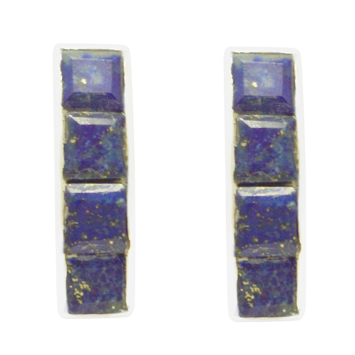 Riyo Natural Gemstone square Faceted Nevy Blue Lapis Lazuli Silver Earrings grandmom gift