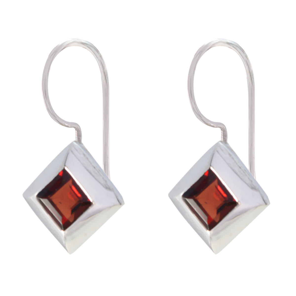 Riyo Natural Gemstone square Faceted Red Garnet Silver Earring gift for christmas