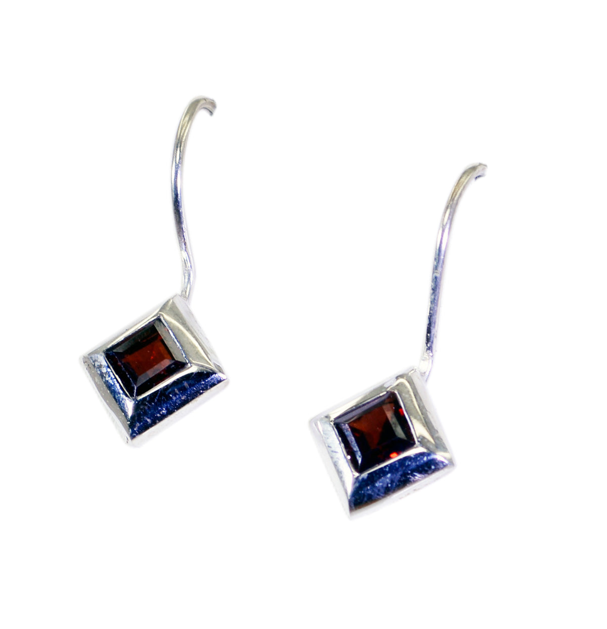 Riyo Natural Gemstone square Faceted Red Garnet Silver Earrings gift for st. patricks day