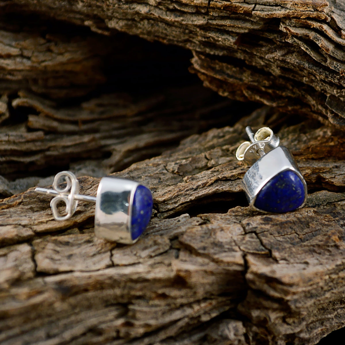 Riyo Natural Gemstone trillion Cabochon Nevy Blue Lapis Lazuli Silver Earrings gift for teachers day