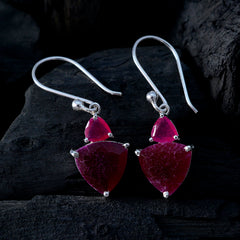 Riyo Natural Gemstone trillion Checker Red Indian Ruby Silver Earrings Faishonable day gift