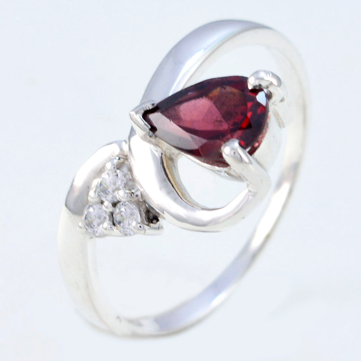Riyo Natural Stone Garnet Solid Silver Ring Gift For Labour Day