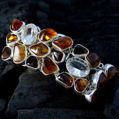 Riyo Nice Gemstone Fancy Cabochon Multi Amber Silver Bracelet grandmom gift
