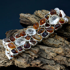 Riyo Nice Gemstone Fancy Cabochon Multi Amber Silver Bracelet grandmom gift