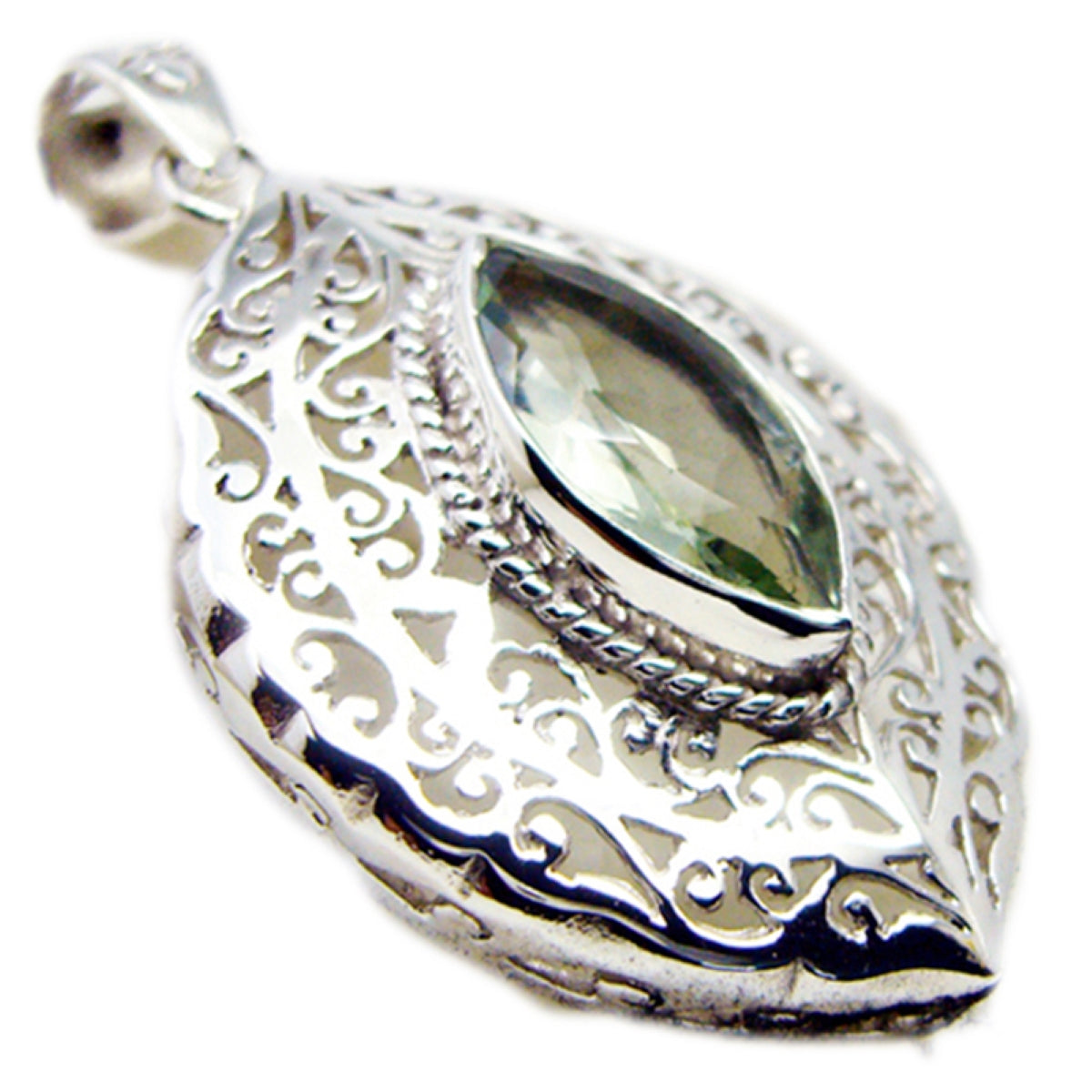 Riyo Nice Gemstone Marquise Faceted Green Green Amethyst Solid Silver Pendant boxing day gift