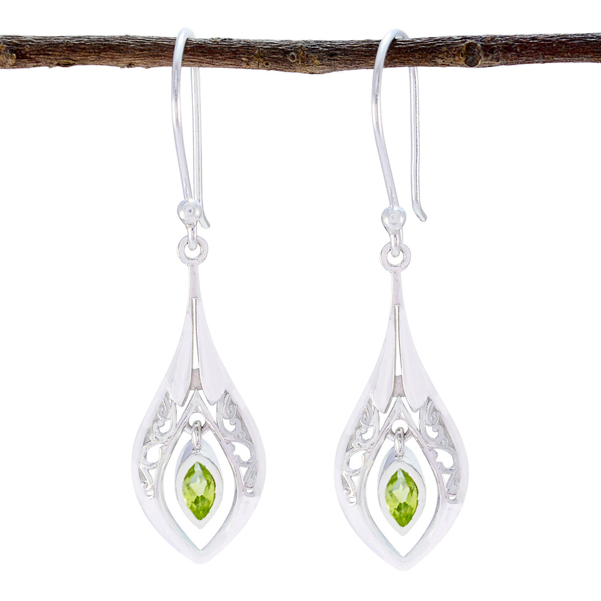 Riyo Nice Gemstone Marquise Faceted Green Peridot Silver Earring gift for friendship day
