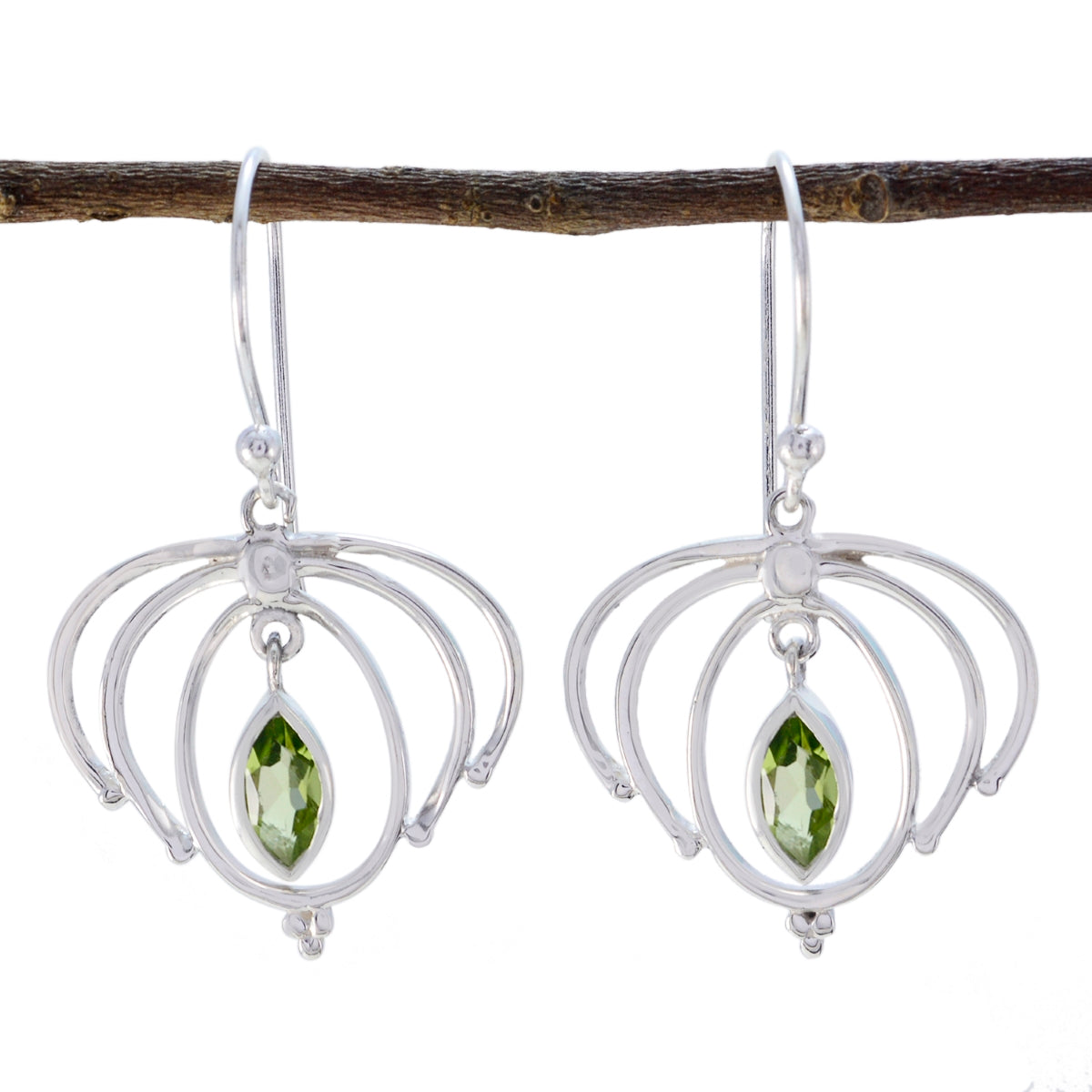 Riyo Nice Gemstone Marquise Faceted Green Peridot Silver Earrings gift for cyber Monday