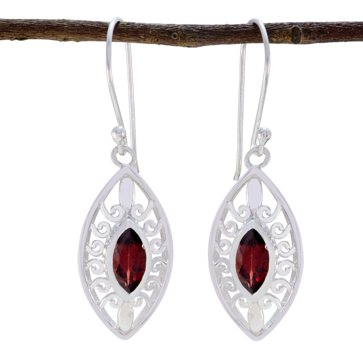 Riyo Nice Gemstone Marquise Faceted Red Garnet Silver Earrings mother's day gift
