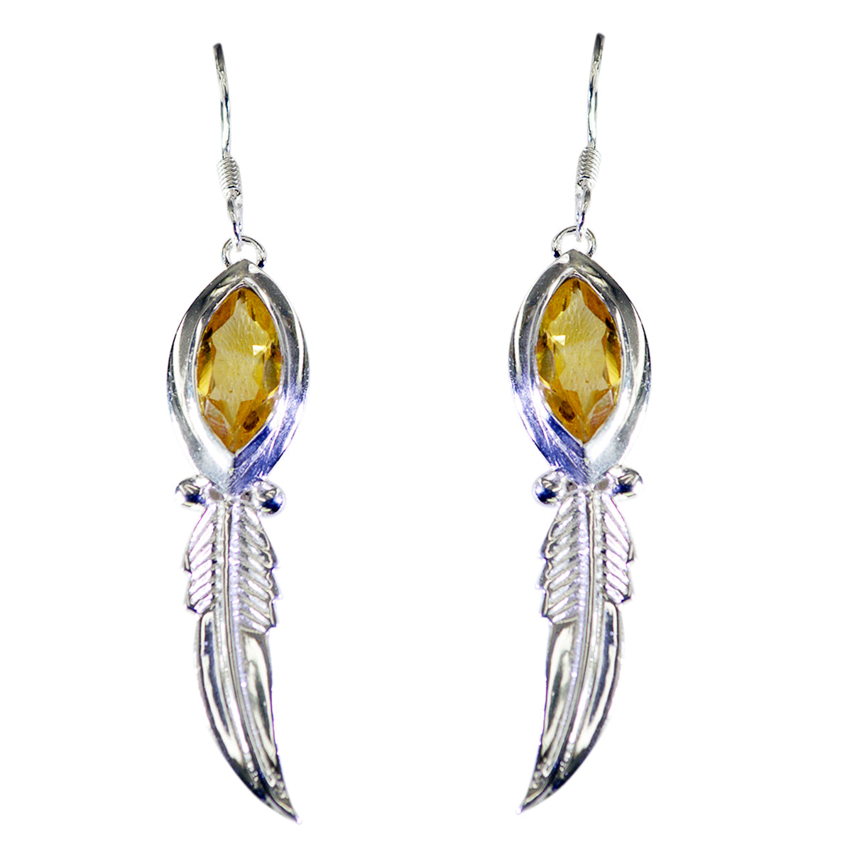 Riyo Nice Gemstone Marquise Faceted Yellow Citrine Silver Earrings independence gift