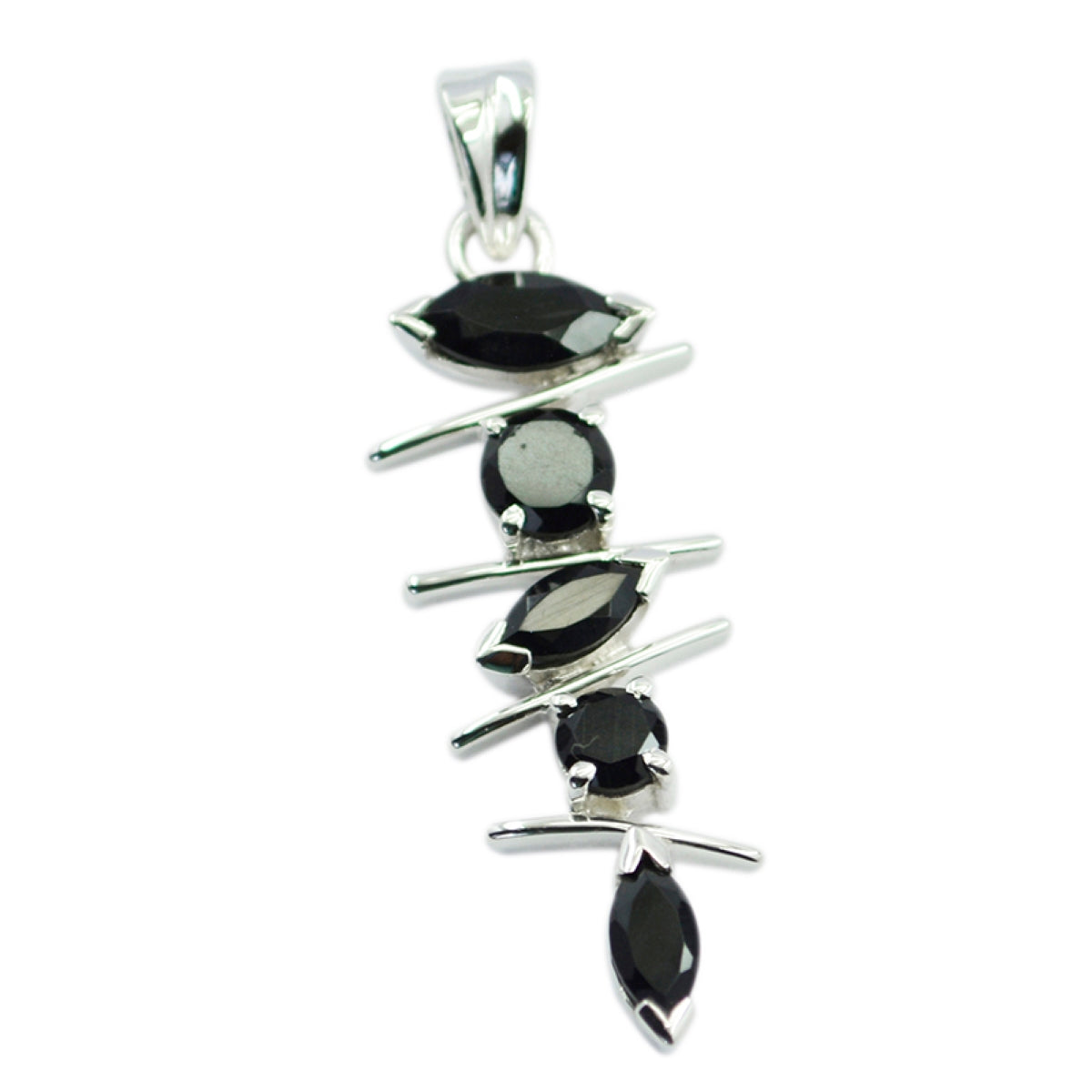 Riyo Nice Gemstone Multi Shape Faceted Black Black Onyx Solid Silver Pendants frinendship day gift