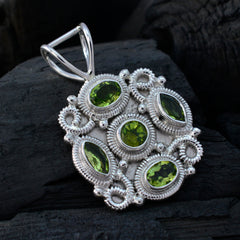 Riyo Nice Gemstone Multi Shape Faceted Green Peridot Solid Silver Pendant christmas gifts