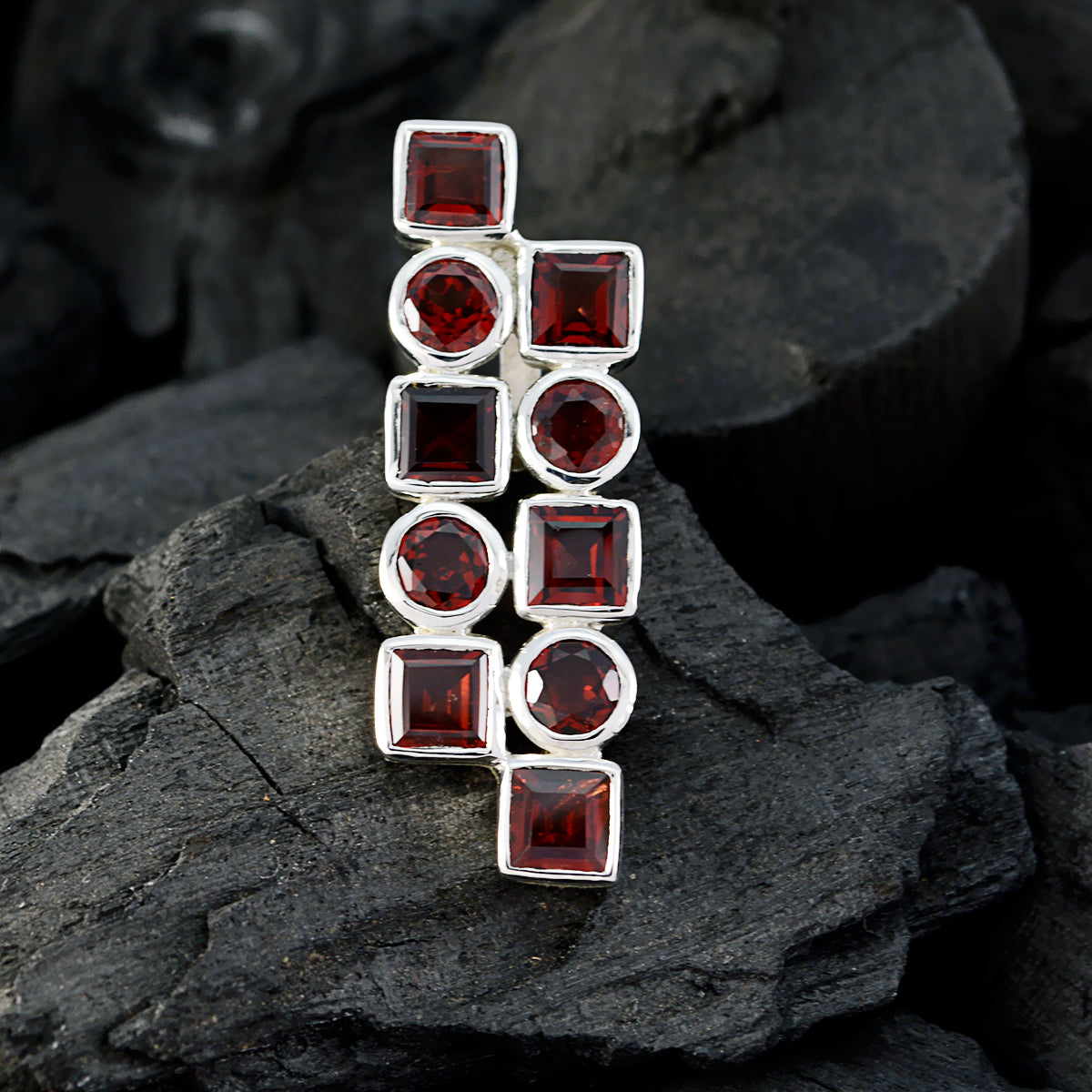Riyo Nice Gemstone Multi Shape Faceted Red Garnet Solid Silver Pendants gift for christmas