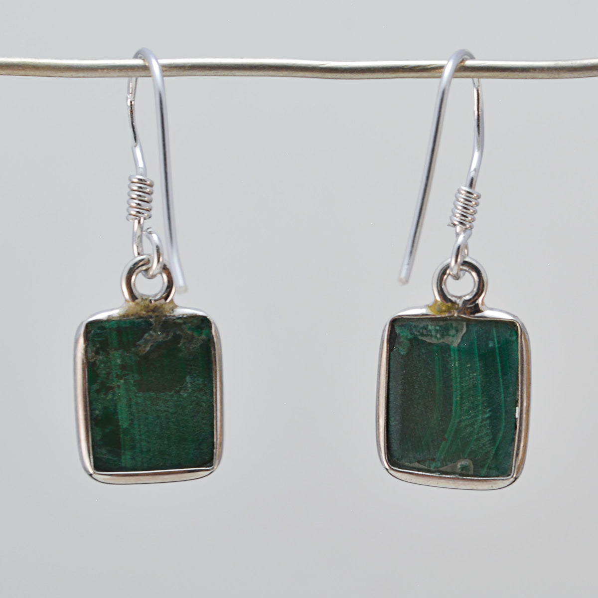 Riyo Nice Gemstone Octogon Cabochon Green Malachatie Silver Earring gift for women