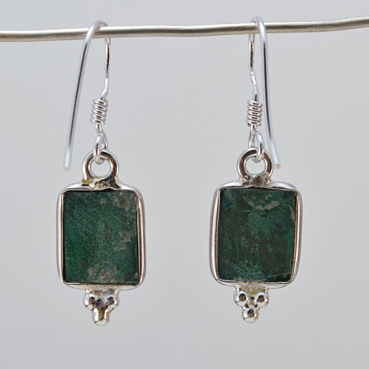 Riyo Nice Gemstone Octogon Cabochon Green Malachatie Silver Earrings gift for teacher's day