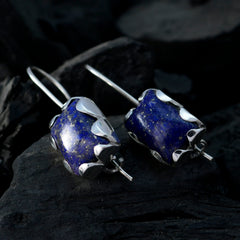 Riyo Nice Gemstone Octogon Cabochon Nevy Blue Lapis Lazuli Silver Earrings gift for independence