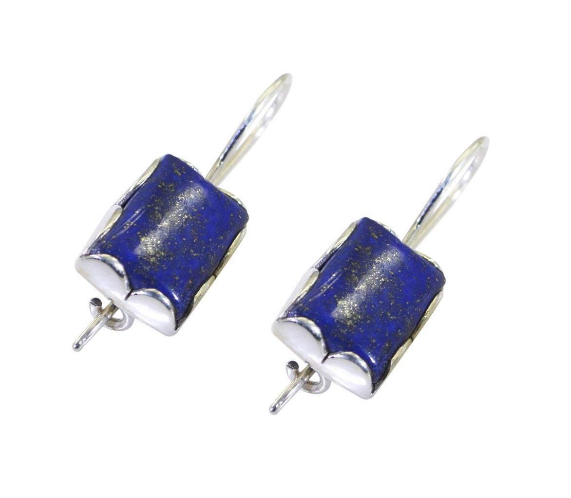 Riyo Nice Gemstone Octogon Cabochon Nevy Blue Lapis Lazuli Silver Earrings gift for independence