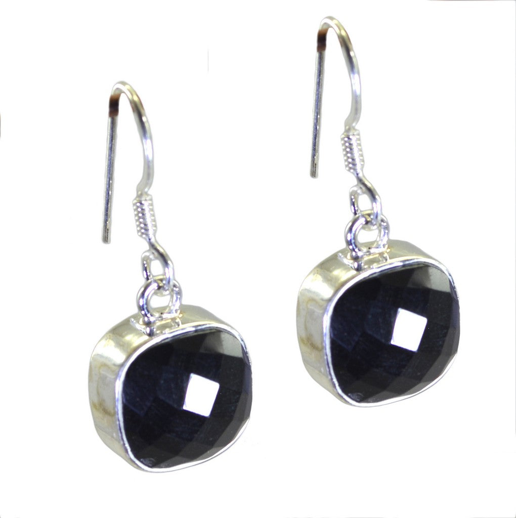 Riyo Nice Gemstone Octogon Checker Black Onyx Silver Earrings christmas gifts