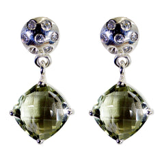 Riyo Nice Gemstone Octogon Checker Green Amethyst Silver Earring daughter's day gift