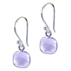 Riyo Nice Gemstone Octogon Checker Pink Rose Quartz Silver Earring wedding gift