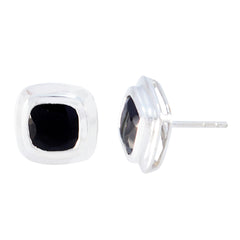 Riyo Nice Gemstone Octogon Faceted Black Onyx Silver Earrings valentine's day gift