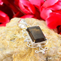 Riyo Nice Gemstone Octogon Faceted Brown smoky quartz 925 Silver Pendant gift for friendship day