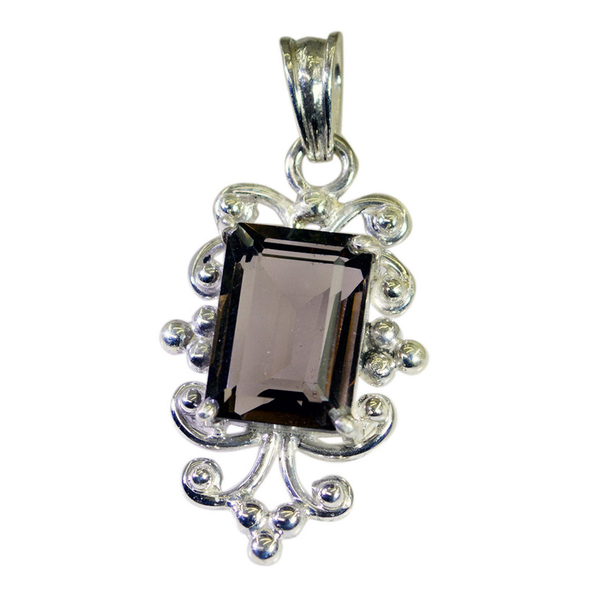 Riyo Nice Gemstone Octogon Faceted Brown smoky quartz 925 Silver Pendant gift for friendship day
