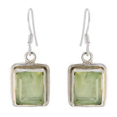 Riyo Nice Gemstone Octogon Faceted Light Green Prehnite Silver Earrings gift for sister