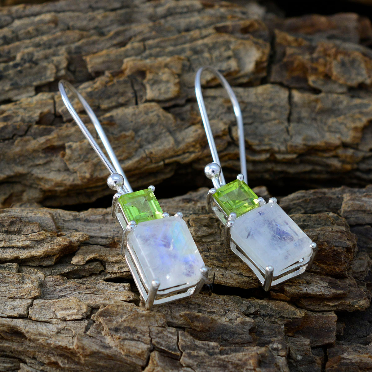 Riyo Nice Gemstone Octogon Faceted Multi Multi Stone Silver Earring gift for anniversary day