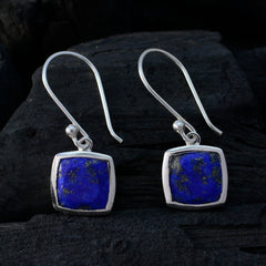 Riyo Nice Gemstone Octogon Faceted Nevy Blue Lapis Lazuli Silver Earring gift for valentine's day