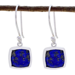 Riyo Nice Gemstone Octogon Faceted Nevy Blue Lapis Lazuli Silver Earring gift for valentine's day