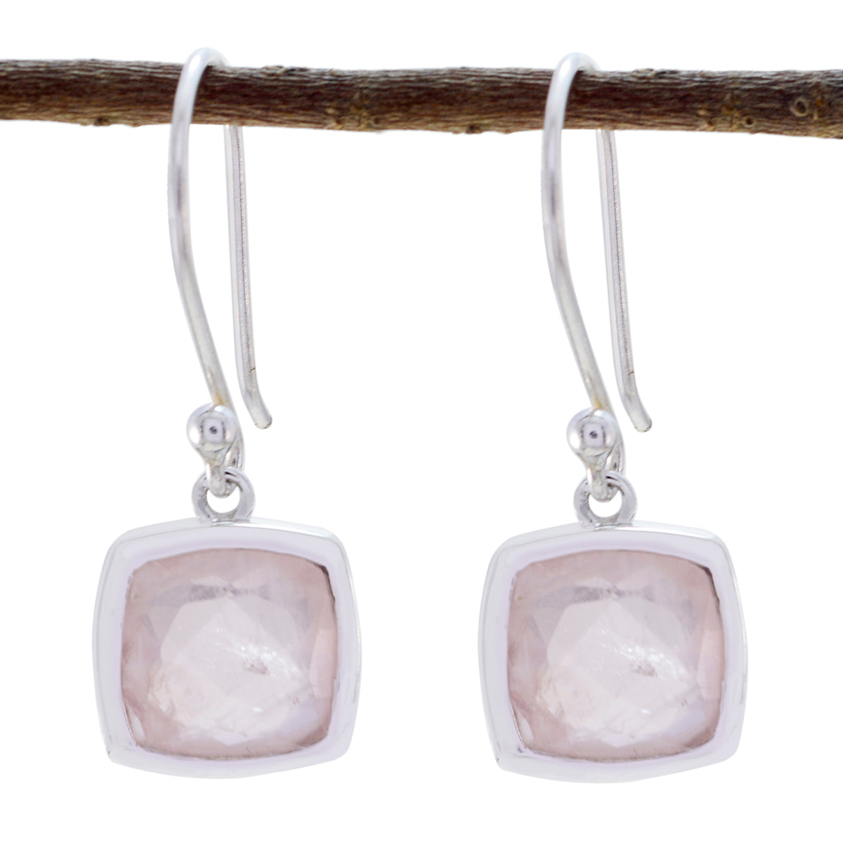 Riyo Nice Gemstone Octogon Faceted Pink Rose Quartz Silver Earrings moms day gift