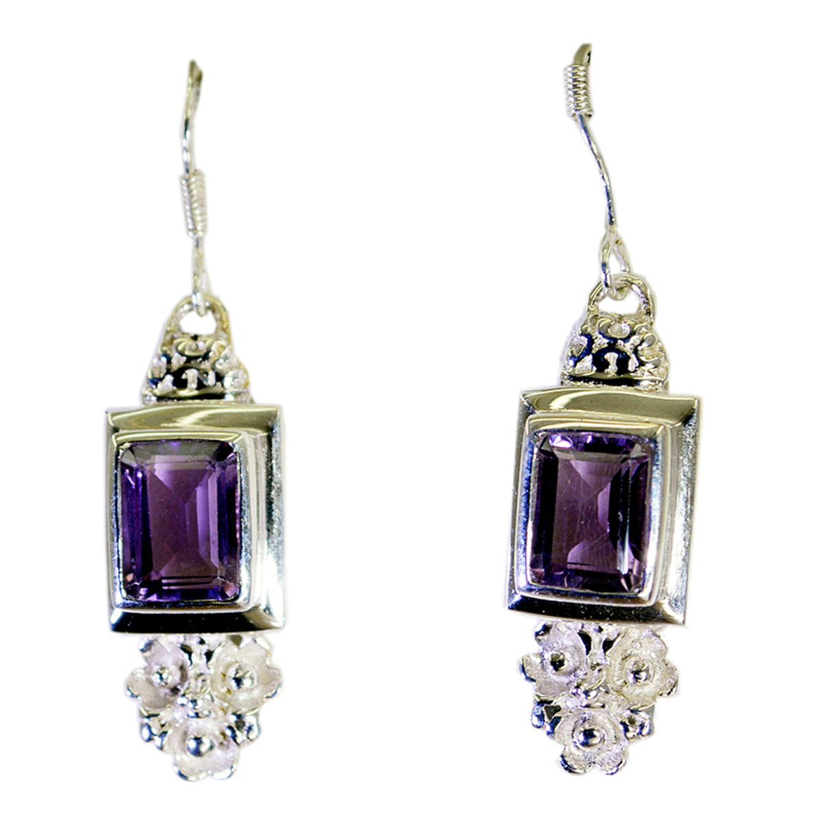 Riyo Nice Gemstone Octogon Faceted Purple Amethyst Silver Earring christmas gift