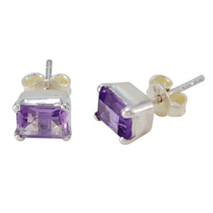 Riyo Nice Gemstone Octogon Faceted Purple Amethyst Silver Earring gift for mom birthday
