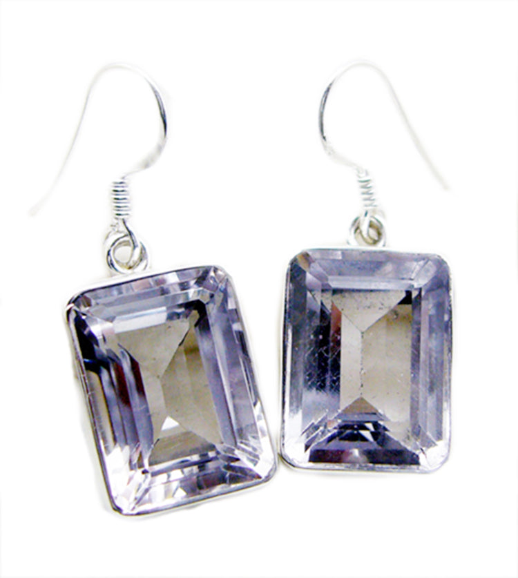 Riyo Nice Gemstone Octogon Faceted Purple Amethyst Silver Earrings gift for teacher's day
