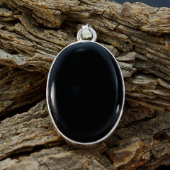 Riyo Nice Gemstone Oval Cabochon Black Black Onyx 925 Sterling Silver Pendant grandmom gift