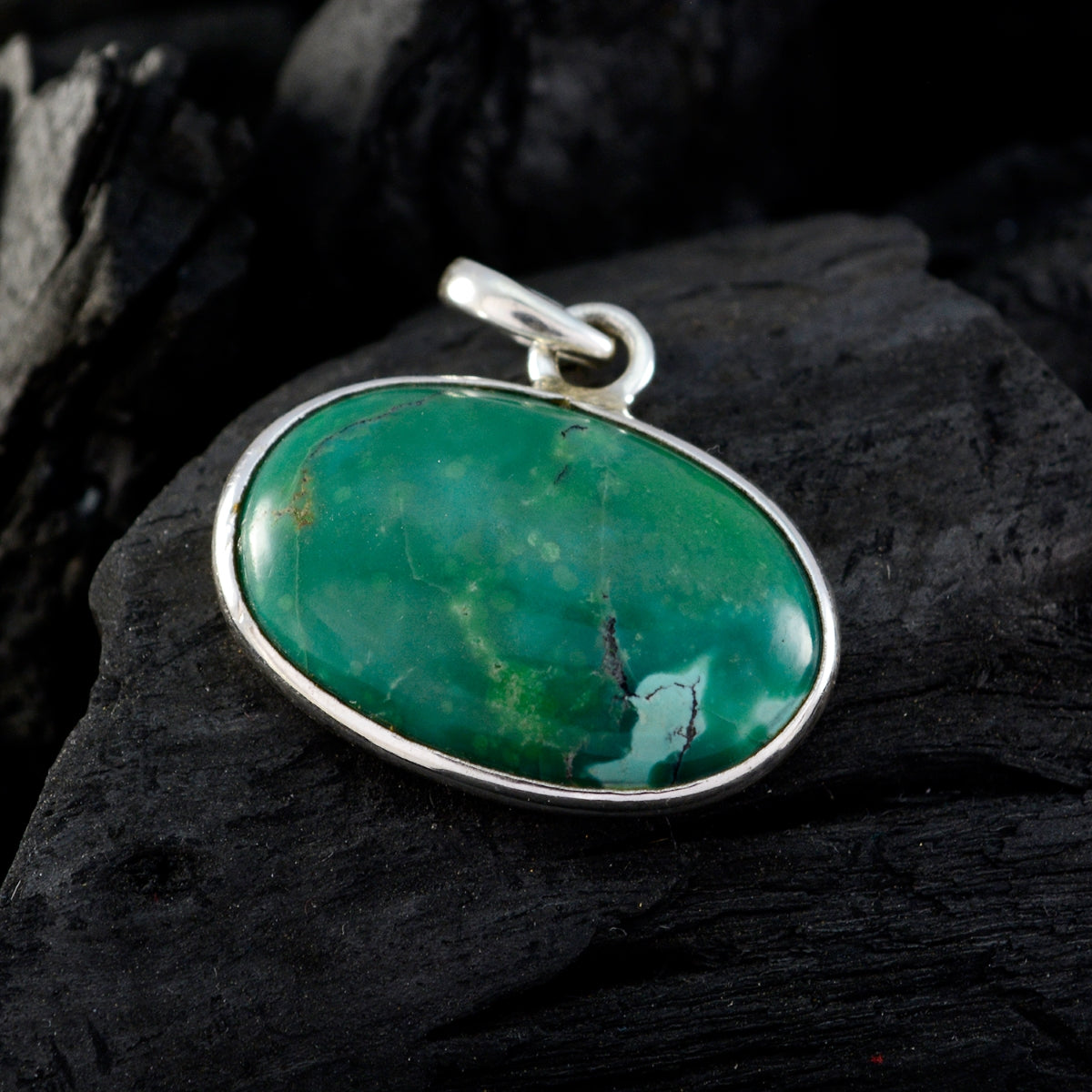 Riyo Nice Gemstone Oval Cabochon Green Turquoise Sterling Silver Pendant gift for wife
