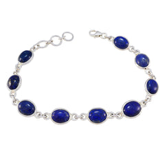Riyo Nice Gemstone Oval Cabochon Navy Blue Lapis Lazuli Silver Bracelets gift for cyber Monday
