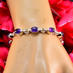 Riyo Nice Gemstone Oval Cabochon Purple Amethyst Silver Bracelet gift for Faishonable day