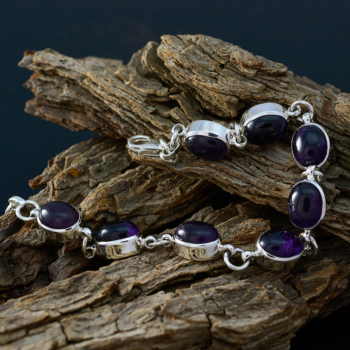 Riyo Nice Gemstone Oval Cabochon Purple Amethyst Silver Bracelet gift for Faishonable day