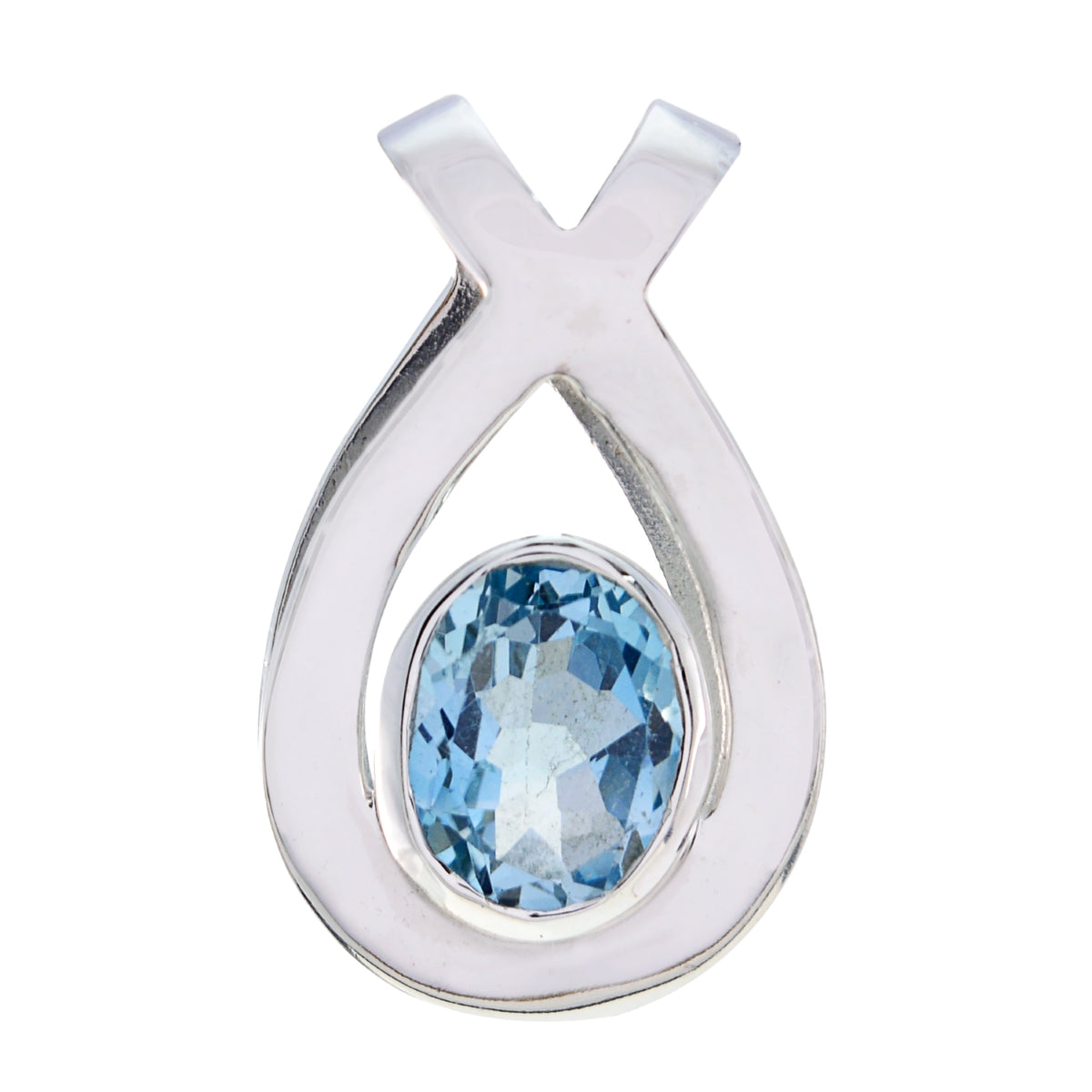 Riyo Nice Gemstone Oval Faceted Blue Blue Topaz 925 Silver Pendants independence gift