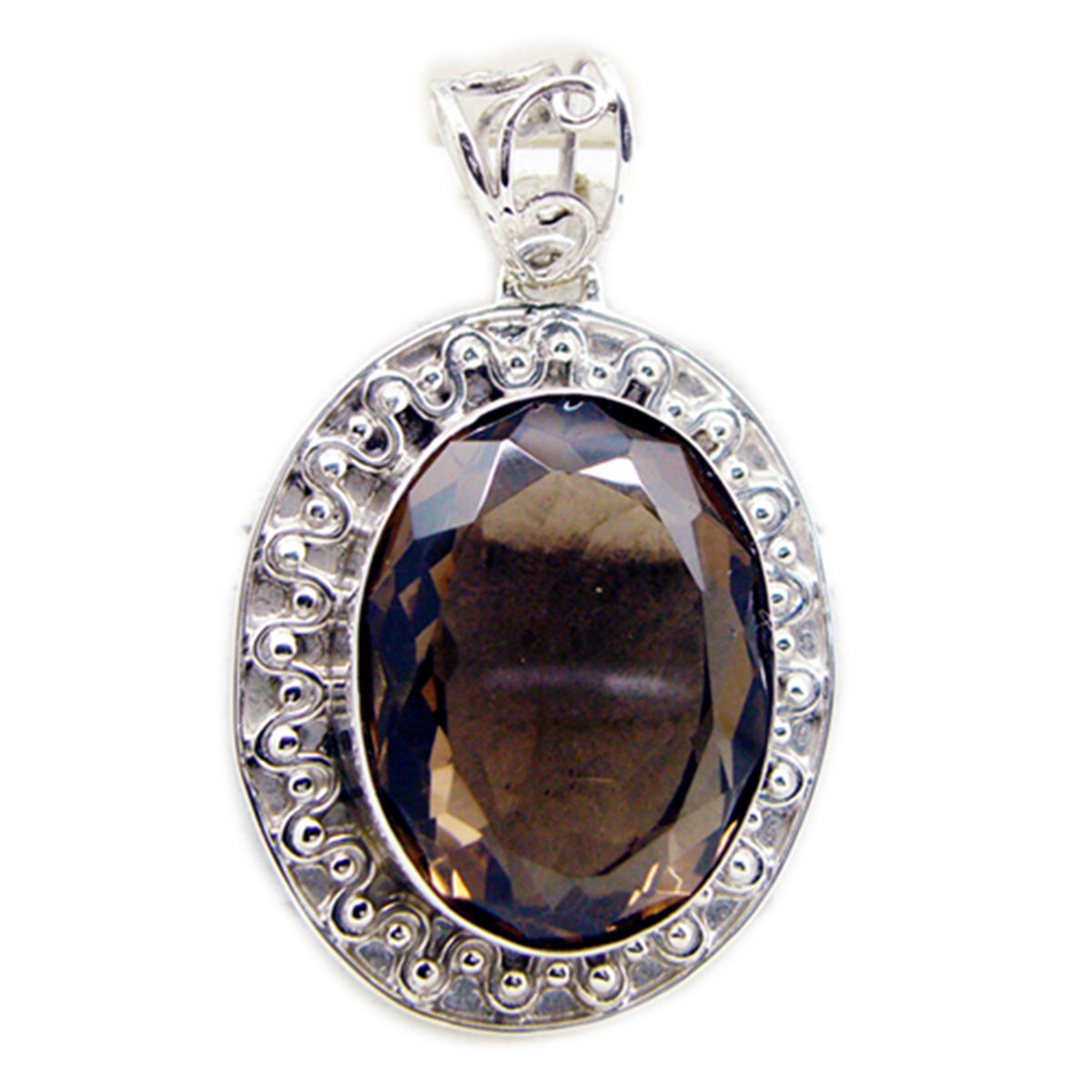 Riyo Nice Gemstone Oval Faceted Brown smoky quartz Solid Silver Pendant gift for good
